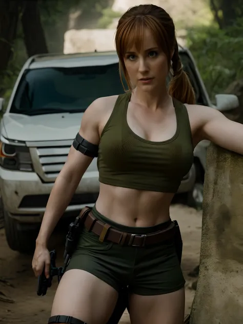 Melissa Rauch, Tomb Raider, ultra realistisch, ultra-detailliert, detaillierter Hintergrund,