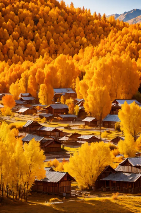 autumn in kanas, xinjiang，villages，golden