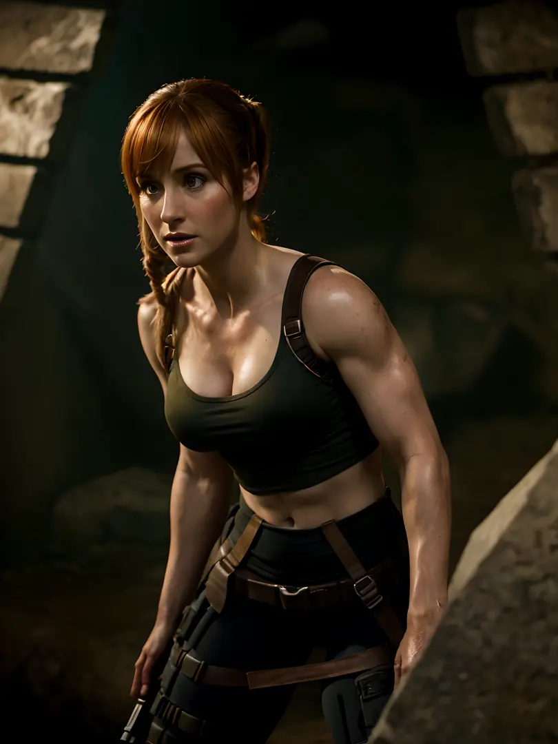 Melissa Rauch, Tomb Raider, ultra realistisch, ultra-detailliert, detaillierter Hintergrund,