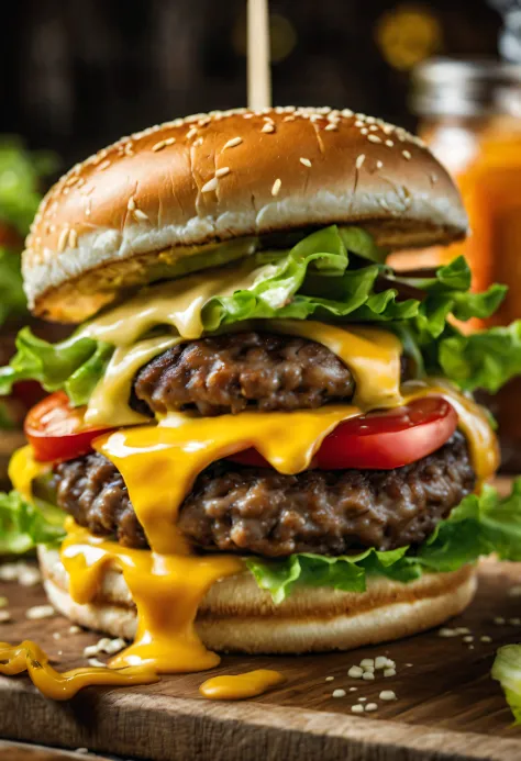highres,ultra-detailed,realistic:1.2),hamburger,cheese slice 