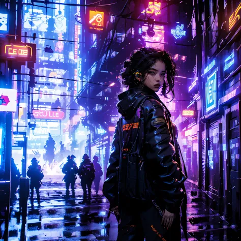 electrifying image, cyberpunk world, a sexy expert hacker girl in action wearing futuristic bodysuit, connected to a futuristic ...