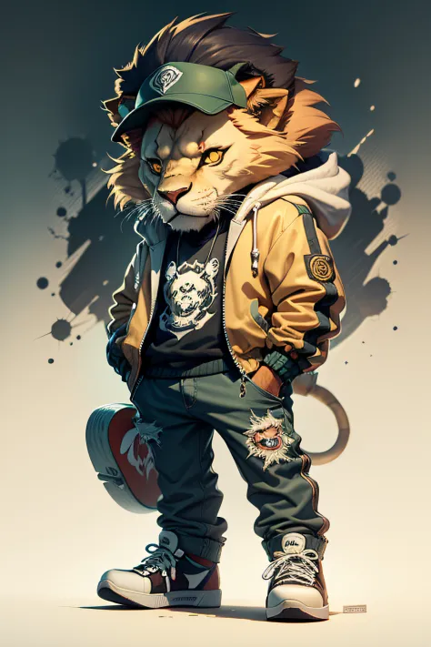 Cartoon Lion with jacket and skateboard