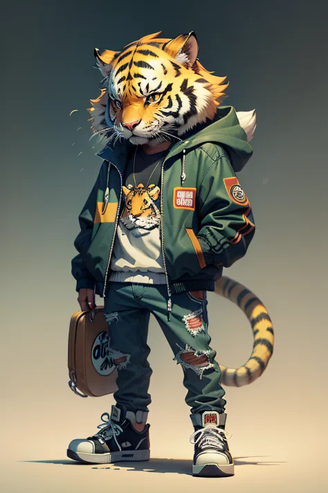 Cartoon tiger with jacket and skateboard