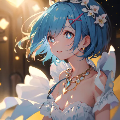 ​masterpiece, top-quality, illustratio, saxophone blue, platinum earrings, platinum necklace, short hair, maid headdress, x hair...