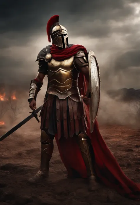 spartan warrior, dying on battlefield , bloody armor, epic, 8k