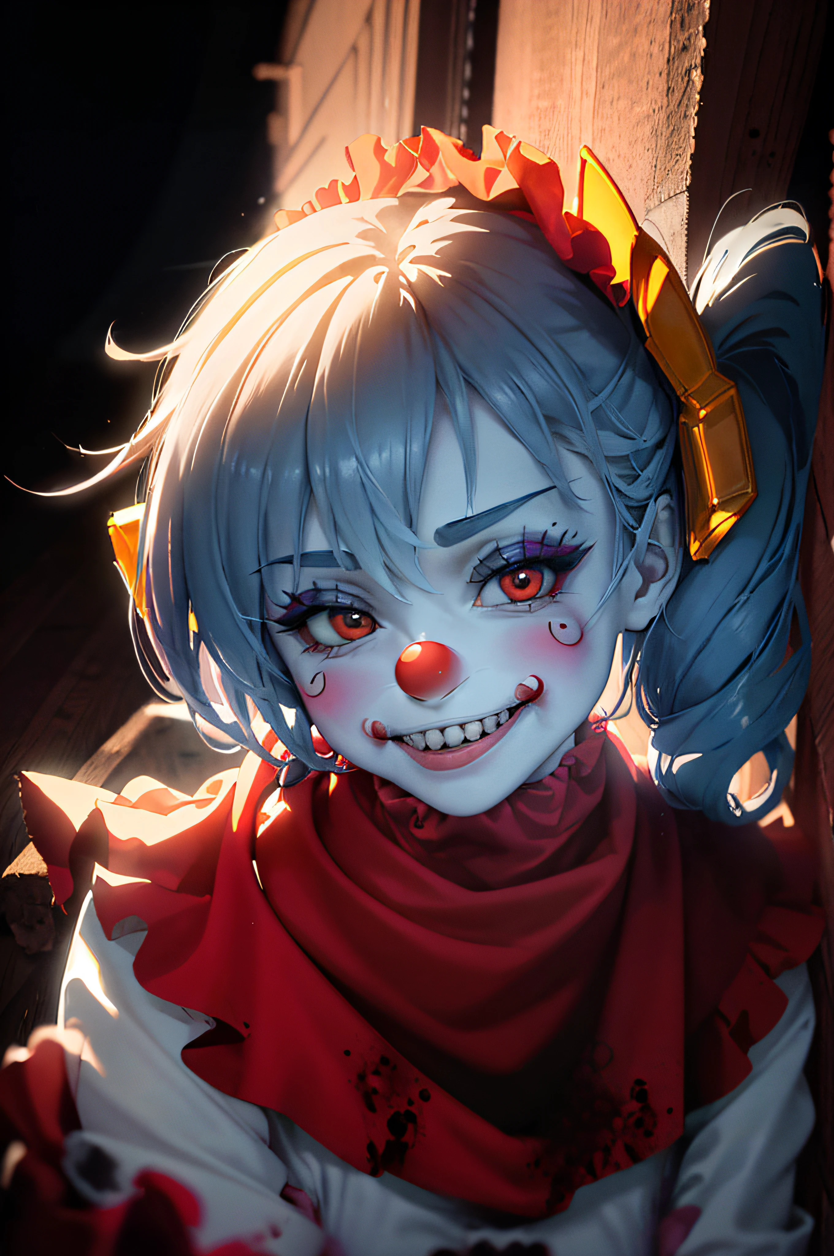 Anime girl with a clown makeup and a red scarf - SeaArt AI