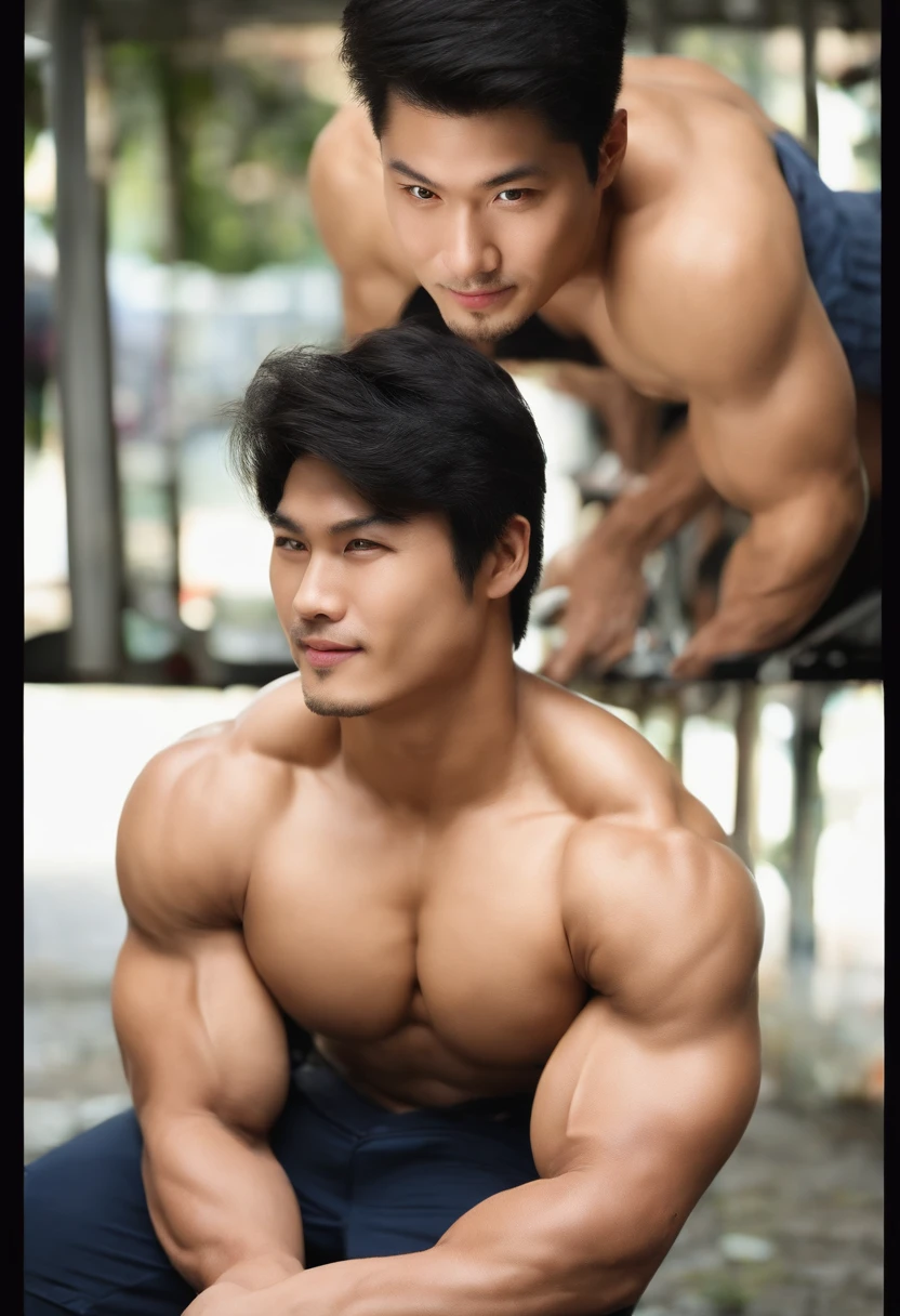 A close up of a man posing for a picture with a bodybuilding - SeaArt AI