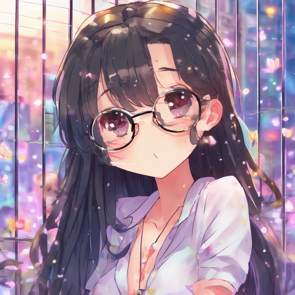 Anime girl with glasses and a white shirt standing in front of a window -  SeaArt AI