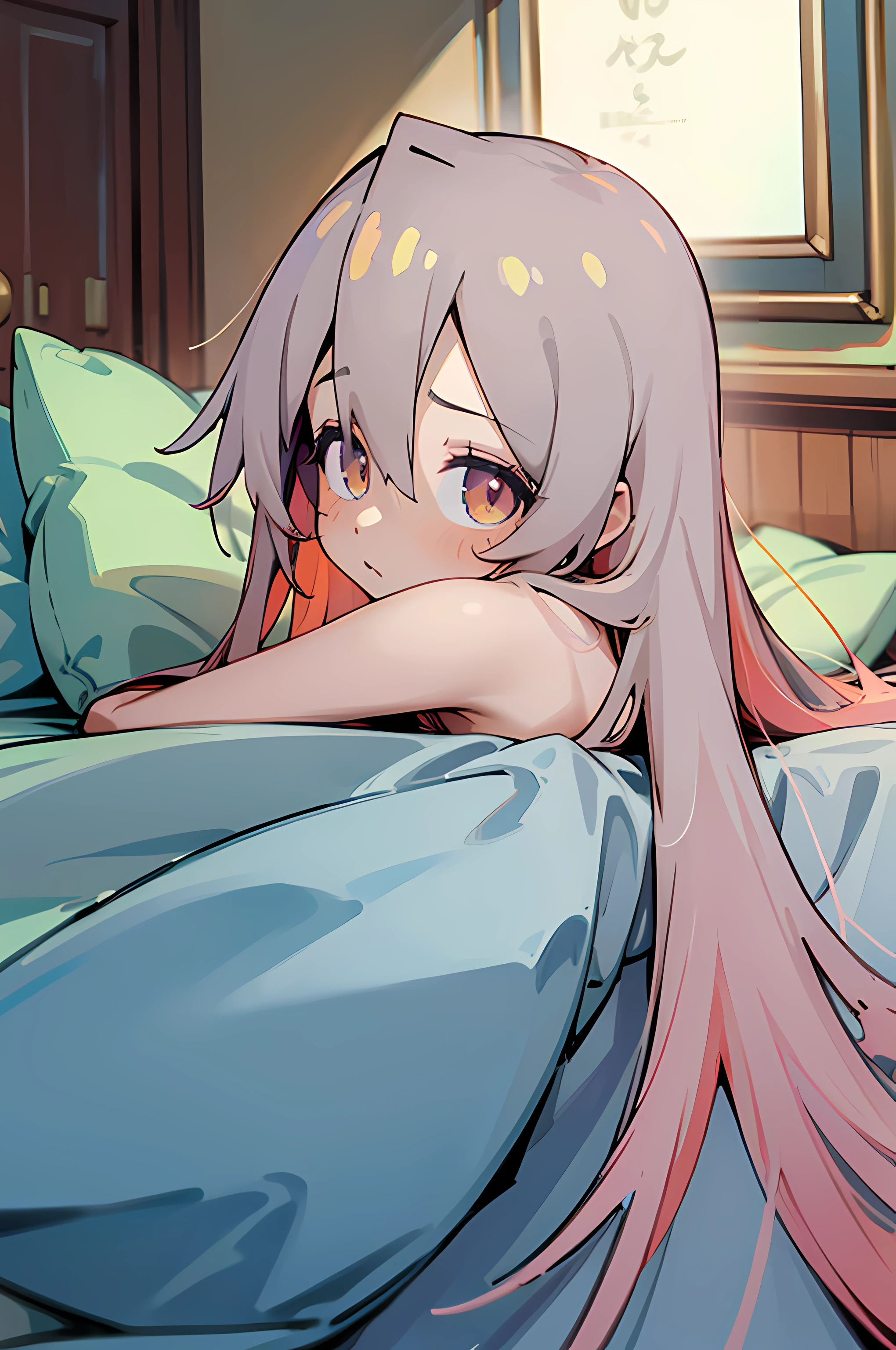 Anime girl laying in bed with her head on the pillow - SeaArt AI