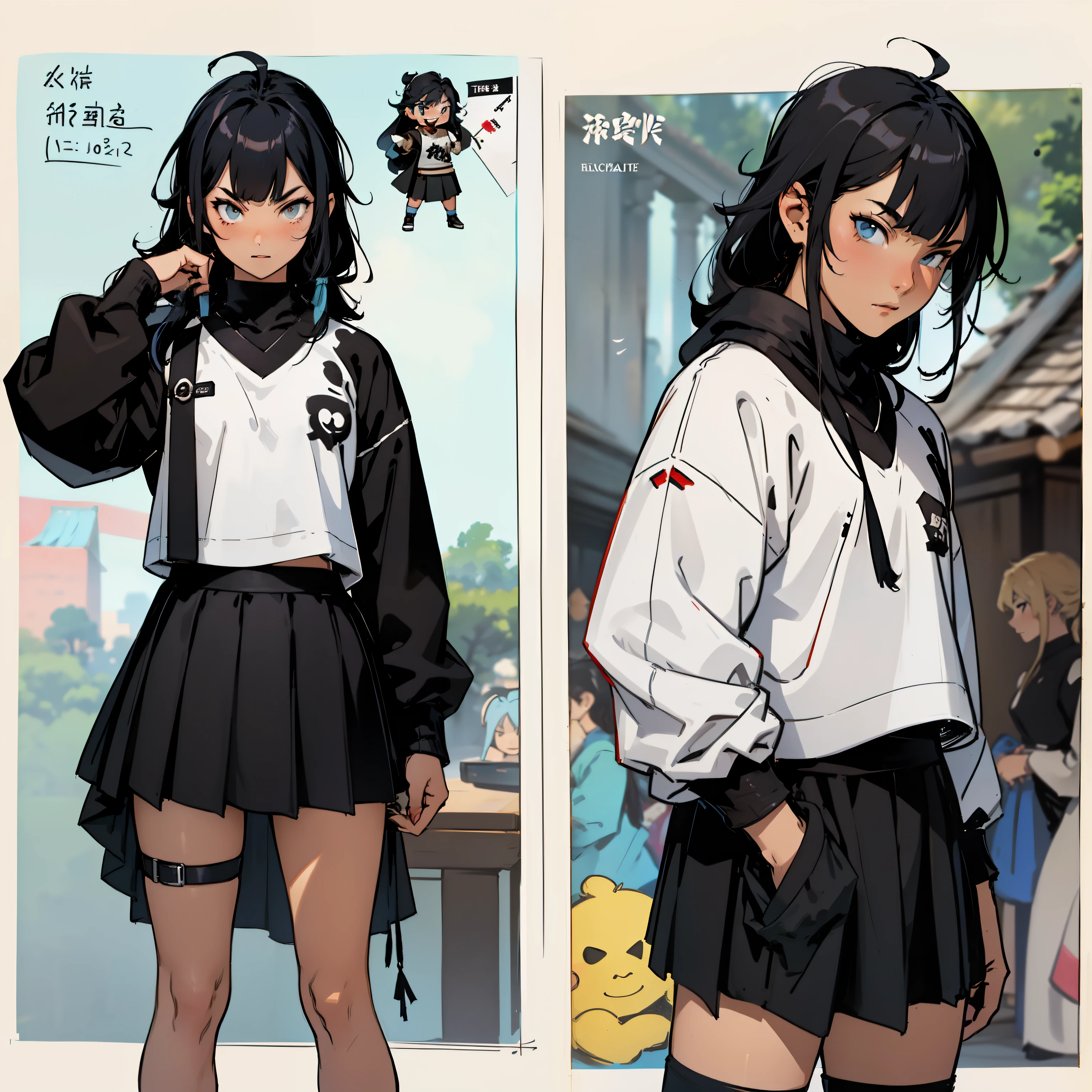 Anime character of a woman in a school uniform with a black and white  jacket - SeaArt AI