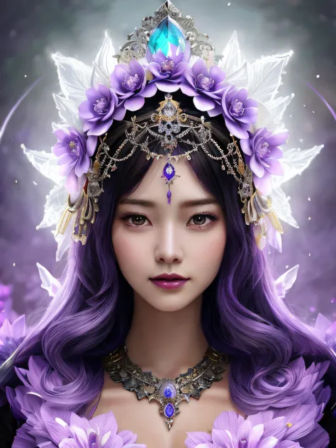 a woman with purple hair and a crown on her head, fantasy art style, epic fantasy art style hd, digital fantasy art ), detailed ...