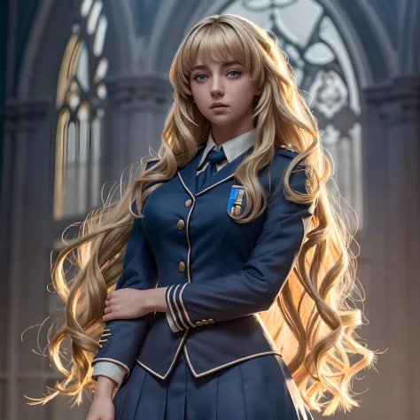 a beautiful picture of luna, wearing  a uniform, (full figure:1.5), masterpiece, photorealistic, detailed, 4k, HDR, backlighting...