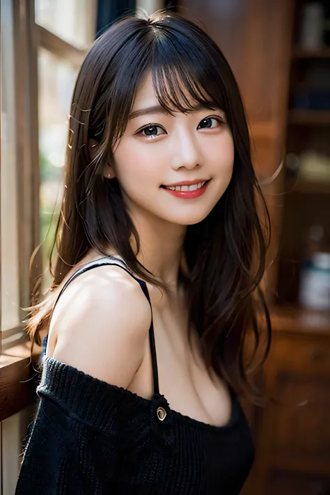 (8K、Raw photography、top-quality、​masterpiece:1.2)、(realisitic、Photorealsitic:1.37)、ultra-detailliert、超A high resolution、女の子1人、see the beholder、beautifull detailed face、A smile、Constriction、(Slim waist) :1.3)、Colossal tits、Beautiful detailed skin、Skin Textu...