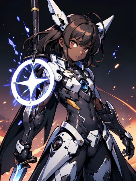 Masterpiece, highres, Honkai impact 3, herrscher sirin, dark skin, medium hair, dark brown hair, shota, (flat chest), orange eye...