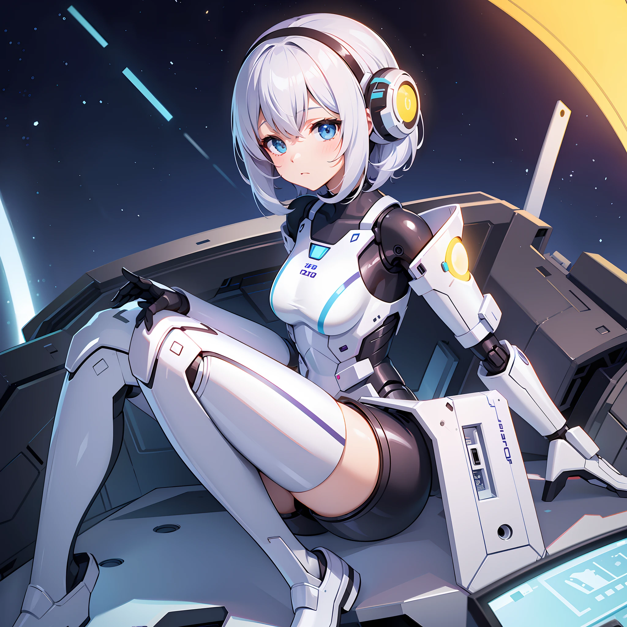 A cute robot girl with white case, sci fi, varity of color, 8k, oil paint, 1 color background