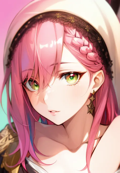 (best quality,high resolution,masterpiece:1.2),pink hair,green eyes,black jacket,beautiful detailed eyes,beautiful detailed lips...