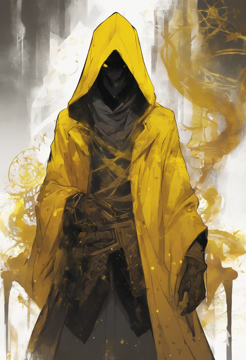 Visual novel, person in a hood, fantasy, dnd, lovecraftian, yellow hood,