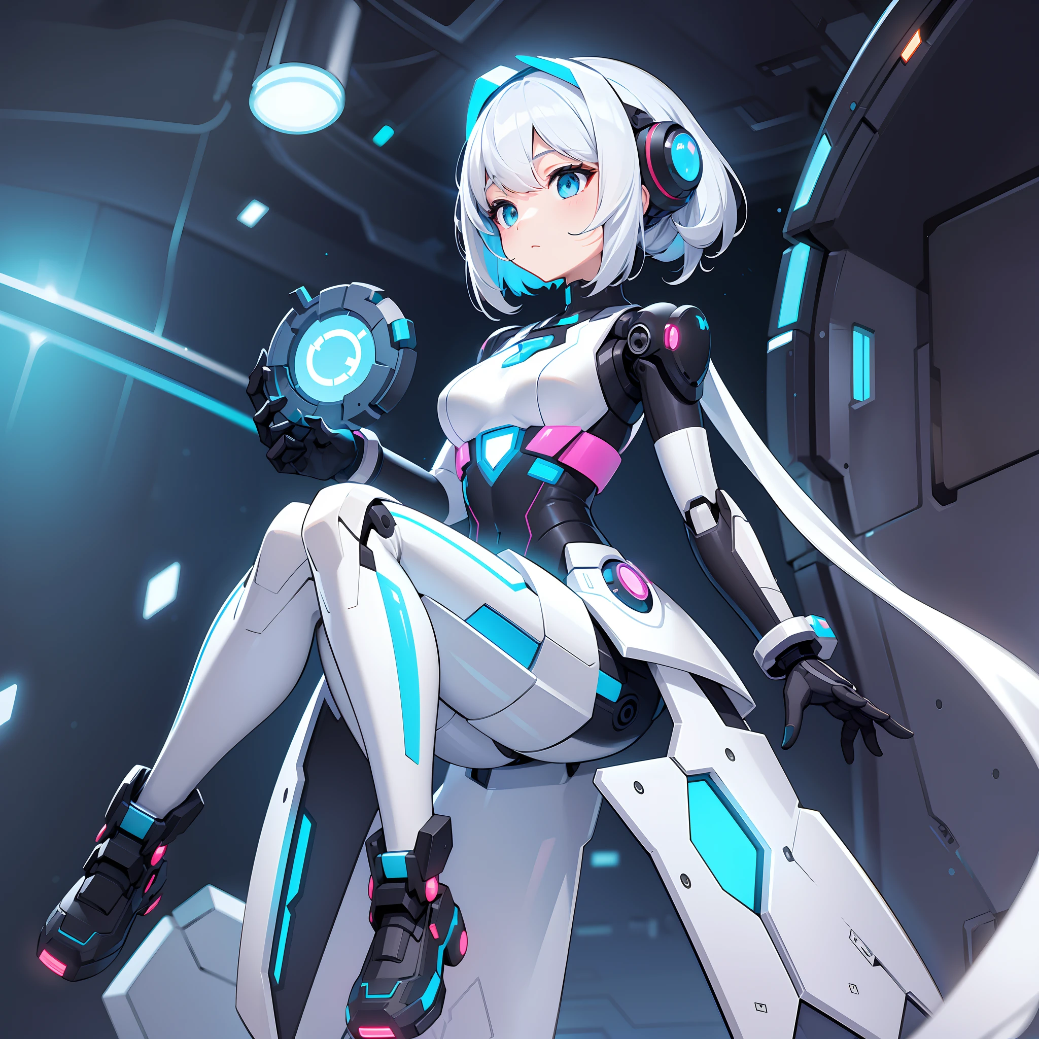 A cute robot girl with white case, sci fi, varity of color, 8k, oil paint, 1 color background