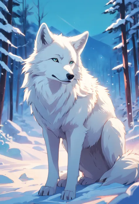 "Surreal 32K level（32K）Portrait of an arctic wolf，Capture every pore and texture with a delicate texture and form，An injured wolf, bleeding and trapped, the fur is white and blood stained. The background is snowy and cold"