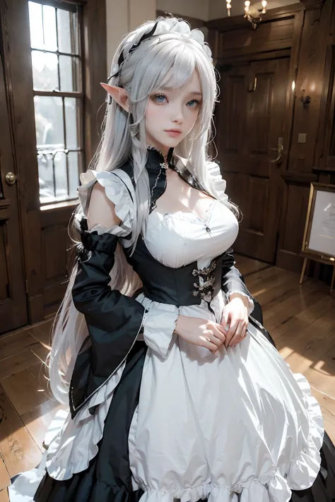 the woman, (european citizenship: 1.2) in a black and white outfit posing for a photo, maiden! dress, anime girl cosplay, anime ...