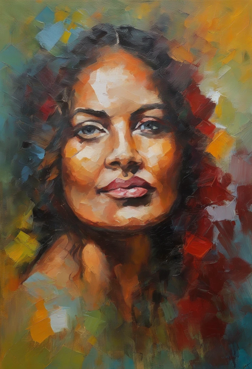 retrato feminino, mulher muito bonita, longos cabelos pretos, olhos sorridentes, olhando bem para o ponto de vista, red hat, acrylic painting, Pincelada arrojada e expressiva, estilo impressionista, Rosto detalhado, epic background, Specialized lighting and shadows, pintura de arte.