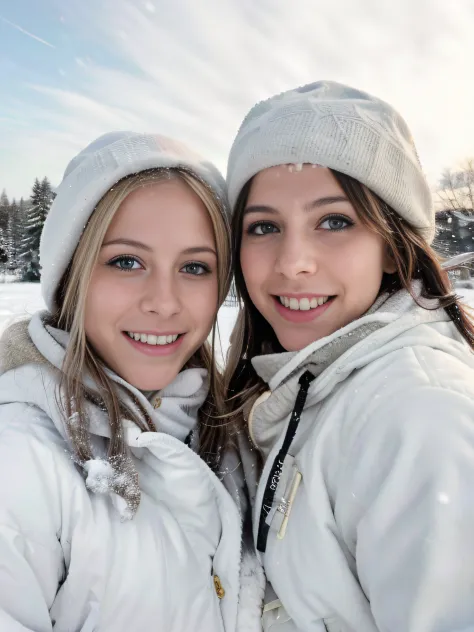 In a snow-covered field, two best friends stood side by side, their hair cascading freely, unperturbed by the wintry chill. With twinkling eyes and rosy cheeks, they raised their phones in unison to capture a joyful selfie amidst the ethereal winter scene....