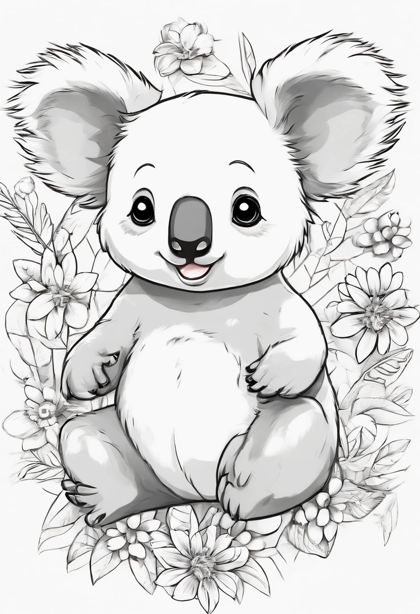 Coloriage noir et blanc koala SeaArt AI