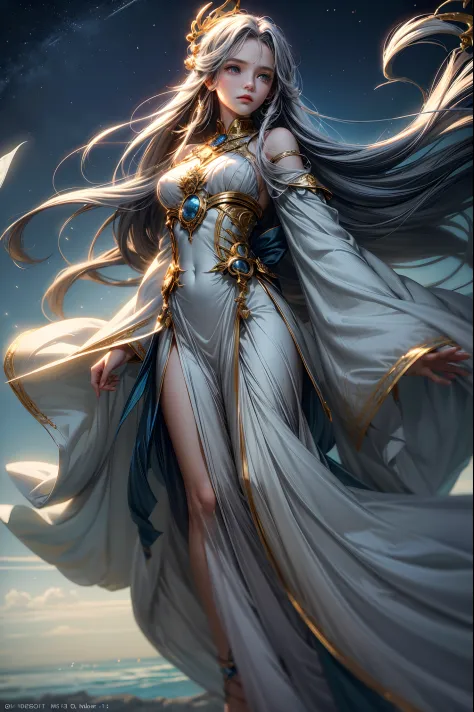 "(Masterpiece, Top Quality: 1.2), Official Art, Goddess of the Winds, Cascading Long Flowing Hair, Gracefully Suspended in Mid-A...