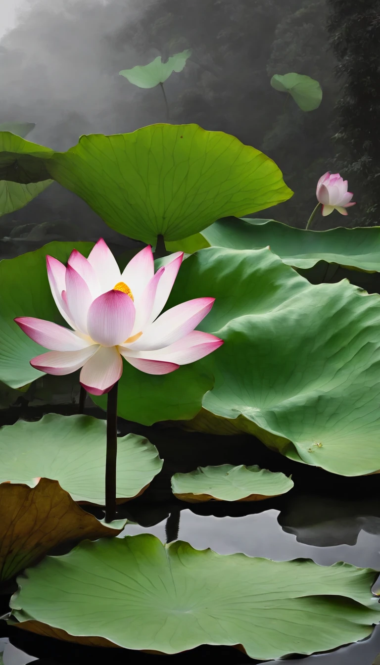 China ink painting，A lotus flower，A lotus leaf，black andwhite