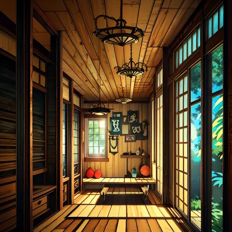 japanese room, salas, muebles, mirada de frente, animado