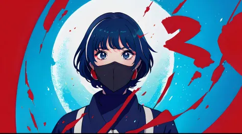 Menina anime com cabelo azul e colete vermelho com olhos azuis, estilo anime 4K, Anime Art Wallpaper 8K, arte de anime digital d...