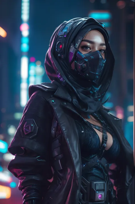 cyber punk malay Girl in hijab,(top-quality、8K、32K、​masterpiece)、(The ultra -The high-definition)、(Photorealsitic:1.4), dynamic ...