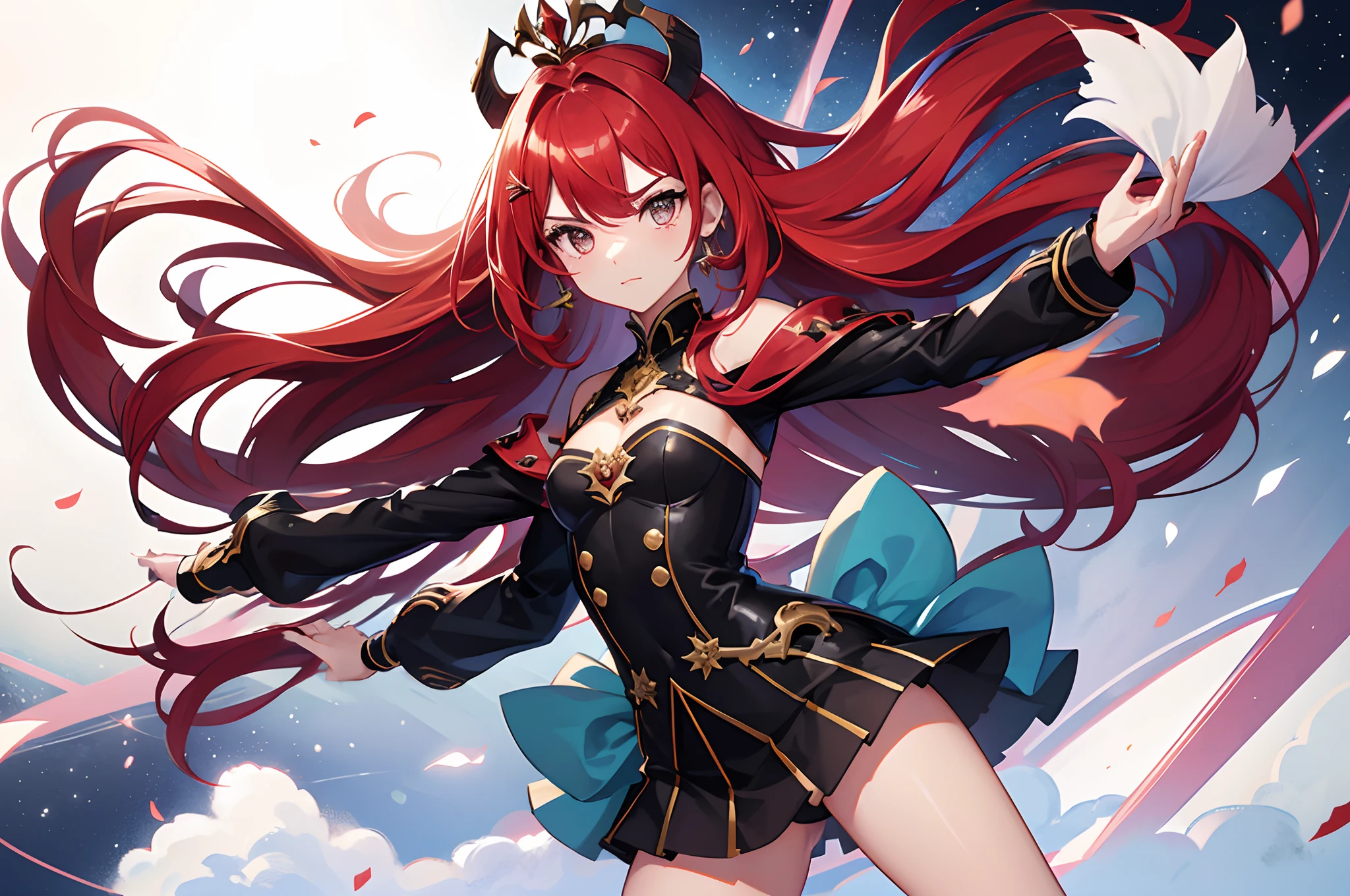 Anime girl with long red hair and a crown on her head - SeaArt AI