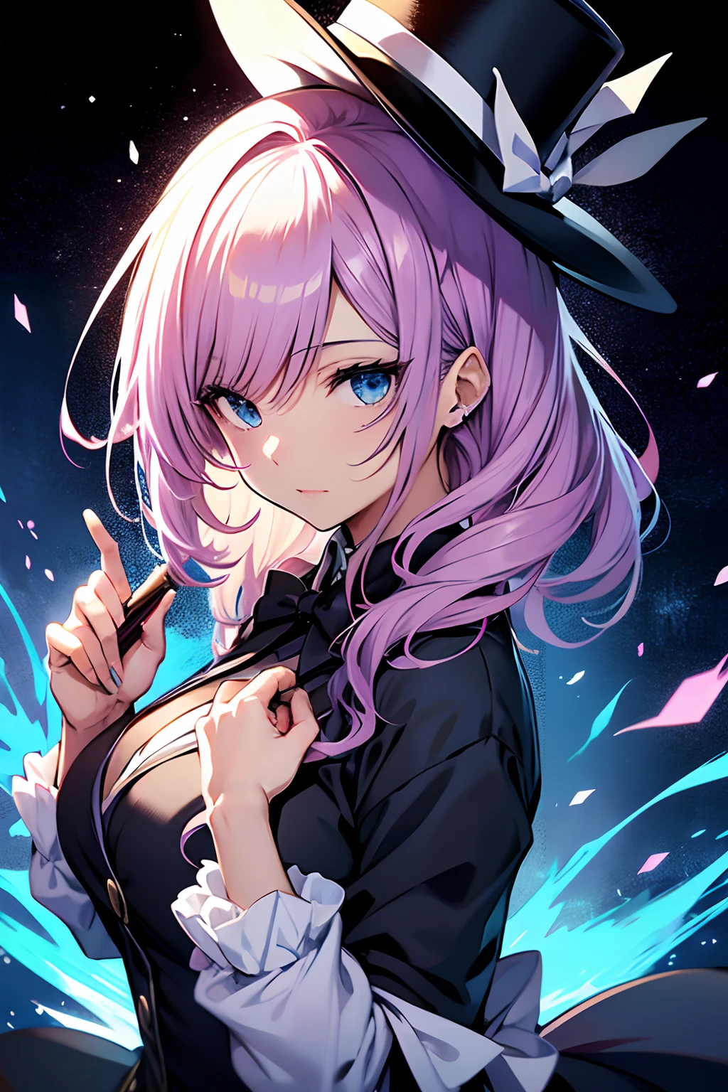 Anime girl with long purple hair wearing a top hat and holding a knife -  SeaArt AI