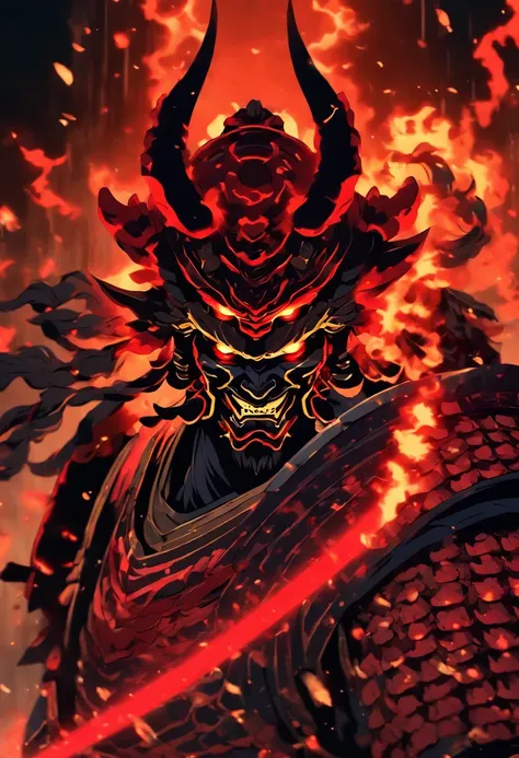 demon with red glowing eyes wearing an ancient japanese shogun armor ...