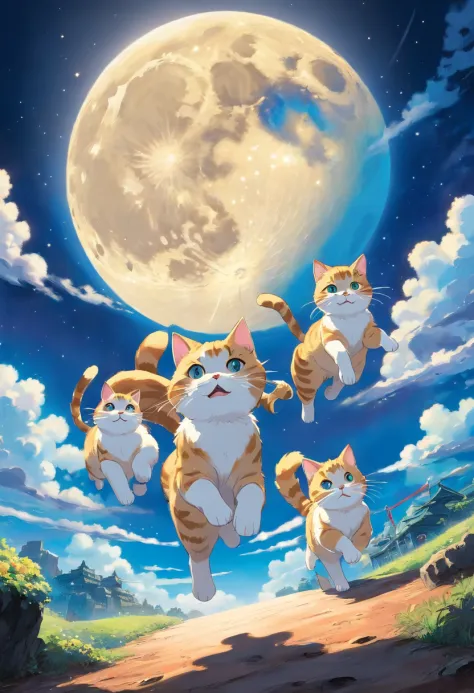 Anime cat flying through the sky with planets in the background - SeaArt AI