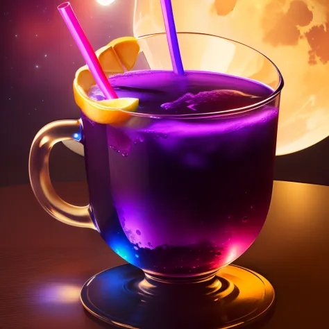 Moon with double cup of purple drink sitting on it