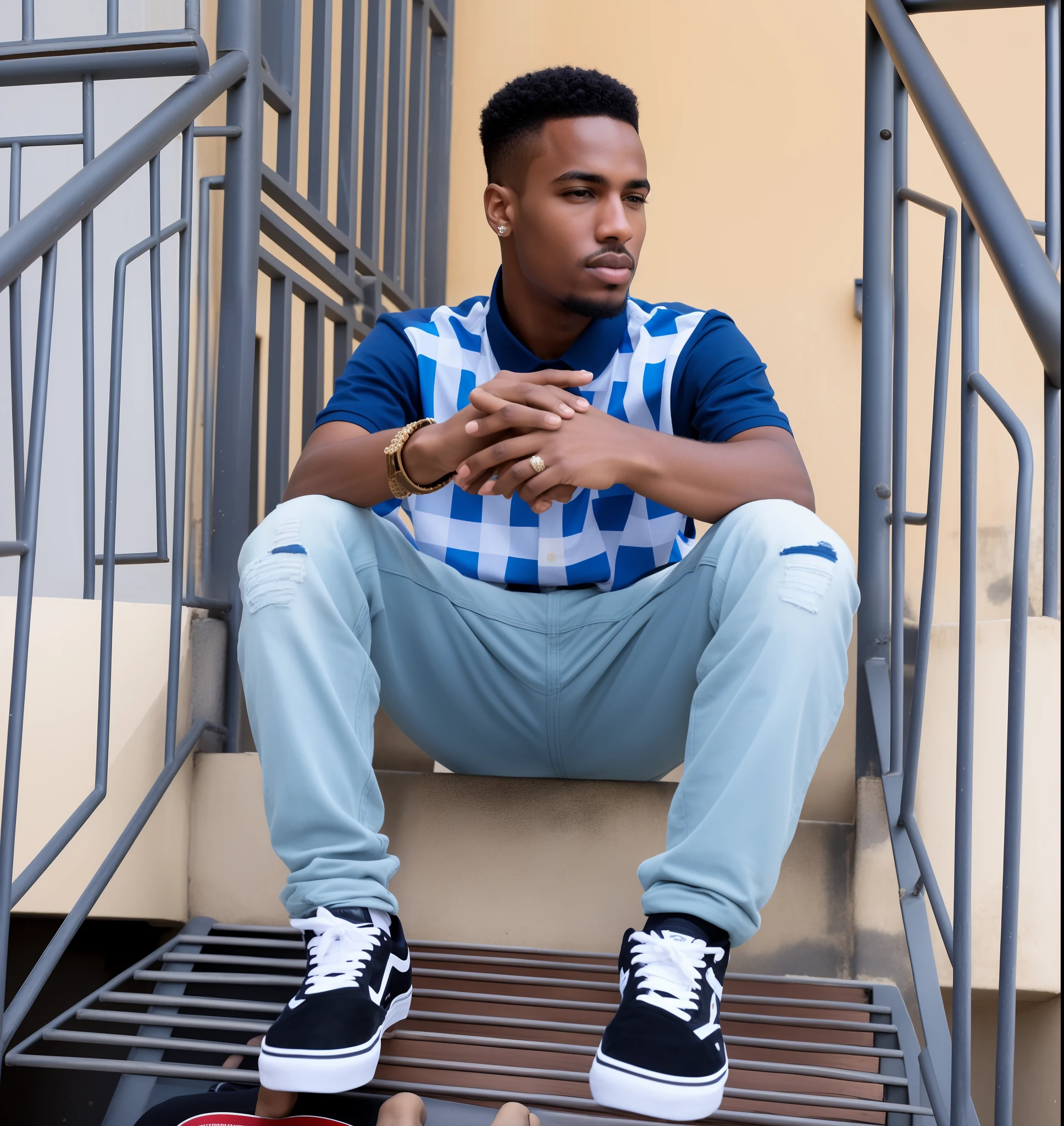 Stylish guy posing in studio sitting on the floor in denim pants and black  sweatshirt. Male student portrait full on white background. Studio shot  Handsome attractive european man sitting on floor Stock