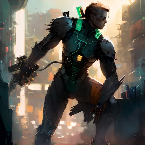 Sundowner from metal gear rising in a cyberpunk style