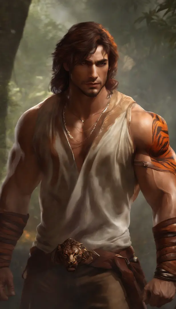 Tiger Face, Muscular men, game character, Centaur, Wounds on the face, Right Arm Tattoo, s whole body