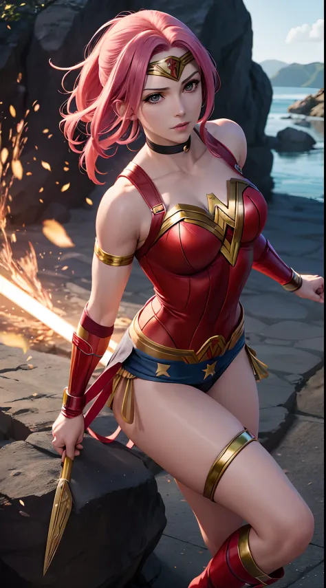 Sakura Haruno como Wonder Woman, DC Comics, extremamente realista, 8k
