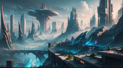futuristic city, cyberpunk, violence, decadence, futuristic society, mountain, nature, landscape