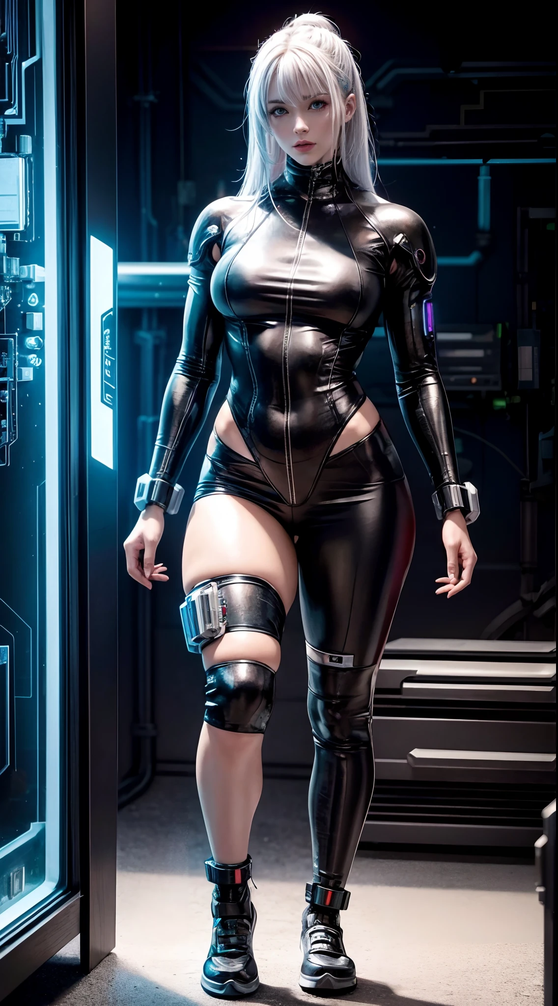 Cyberpunk Cyborg Mechanical Girl Physique esthétique avec des parties transparentes, cyborg,tandis que d&#39;autres sont composés de machines, fils, et les circuits imprimés.concept de design, primé, polycarbonate, carte de circuit imprimé, fils, électronique, Composants mécaniques entièrement visibles
