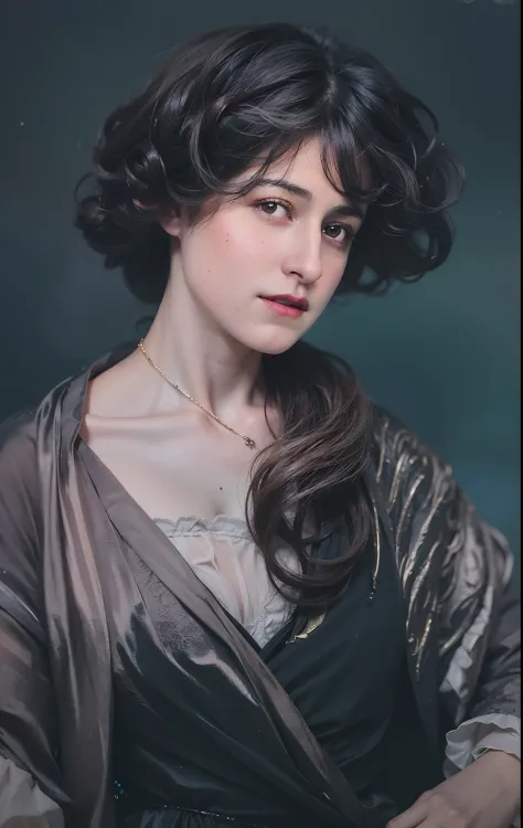 painting of a woman with a black dress and a necklace, art nouveau portrait, hyperrealistic art nouveau, inspired by Théodore Ch...