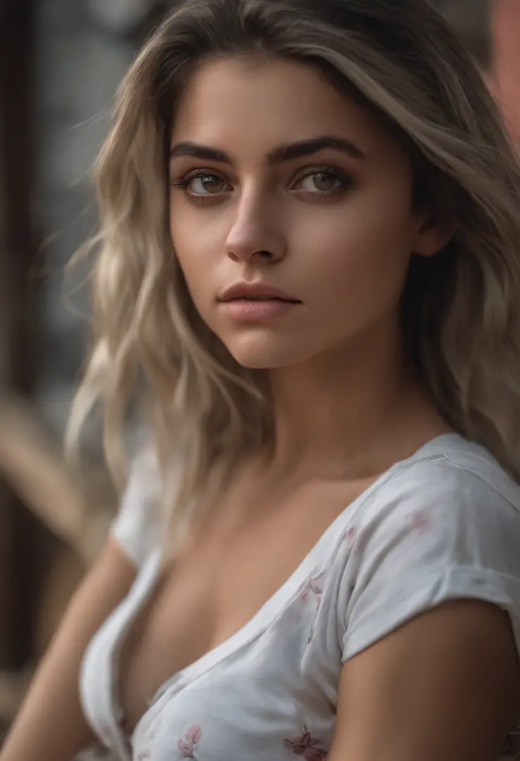 ultrarealistic arafed woman with  attractive clothes, sexy girl with brown eyes, portrait Sophie mud, black hair and large eyes, image of a young woman, bedroom eyes, kylie Jenner , without makeup, natural makeup, looking directly at the camera, face with ...