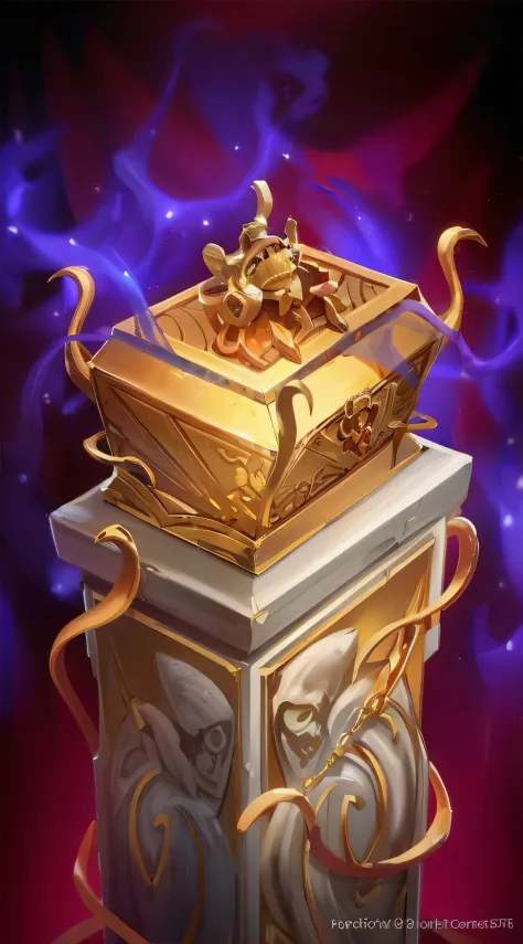 a painting of a golden box with a skull on top, loot box, hearthstone card art, hearthstone card game artwork. ”, hearthstone card artwork, hearthstone art, hearthstone concept art, card art, hearthstone style art, blizzard hearthstone concept art, in hear...