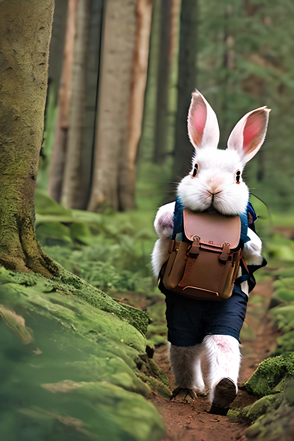 There is a rabbit that is walking down a path in the woods - SeaArt AI