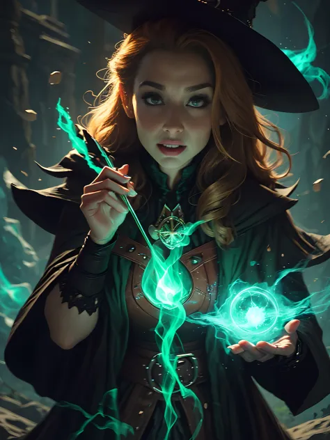 a close up of a person holding a green light in their hand, female mage conjuring a spell, wicked witch of the west, supervillai...