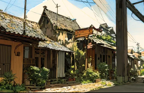 there are many houses that are on the side of the street, old buildings, old house, old building, colonial era street, dilapidated houses, colonial house in background, the neat and dense buildings, arsitektur nusantara, frontview, old city, seen from outs...