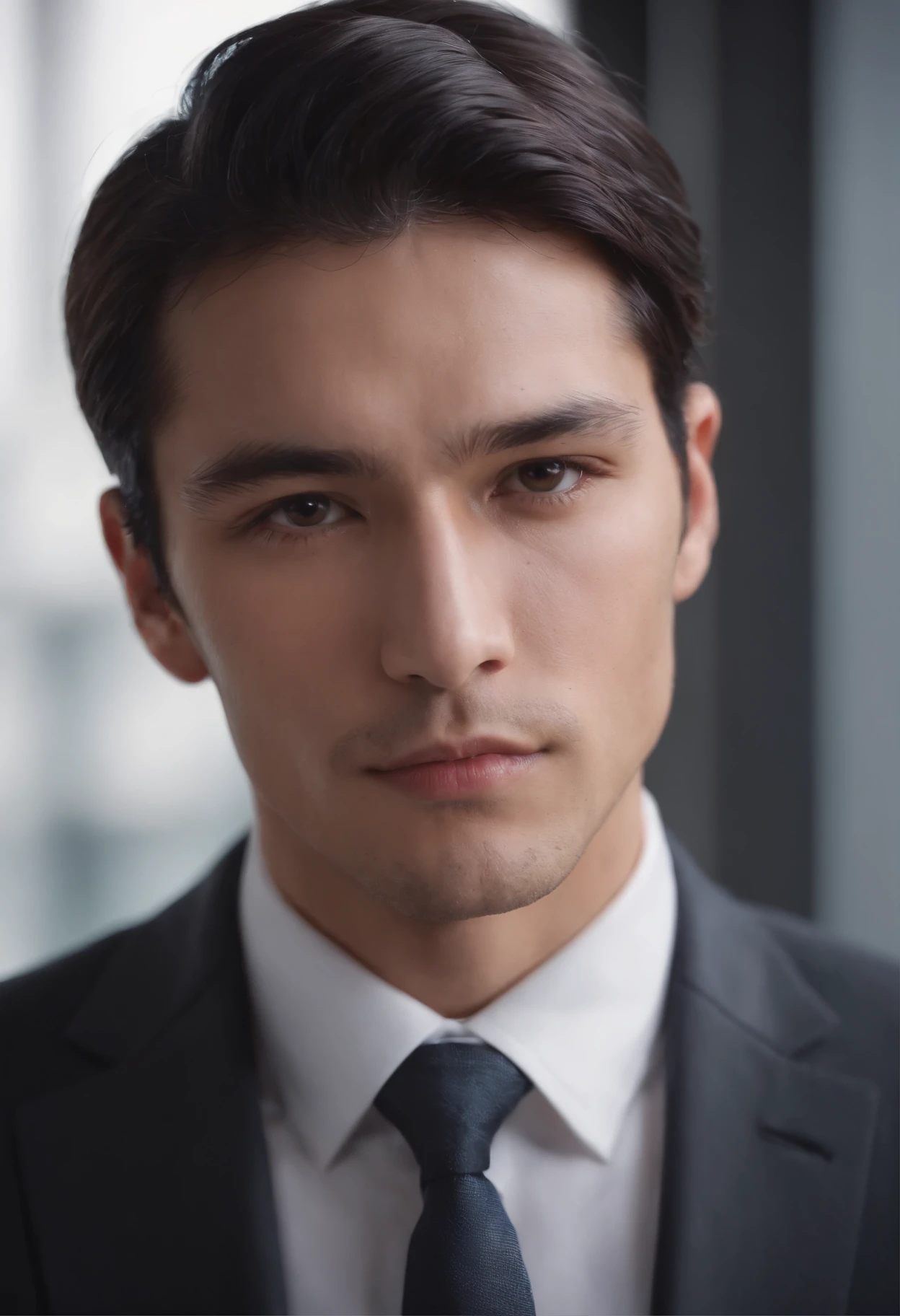 Attractive 2 athlete with medium-long black hair and Hugo Boss business suit、a handsome